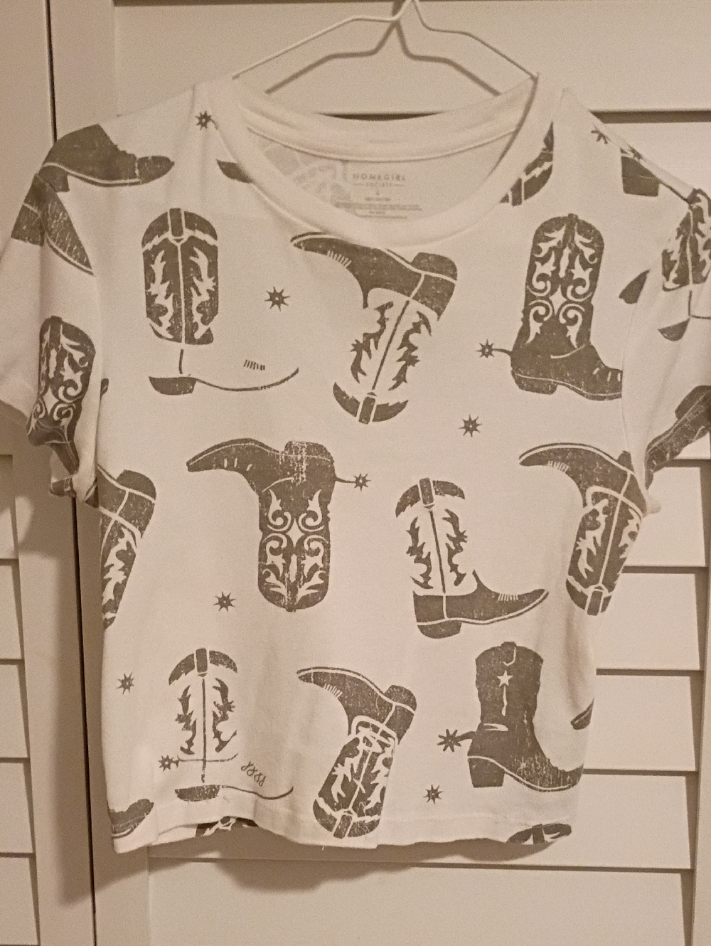 White Cowboy Boot Print Crop Top by